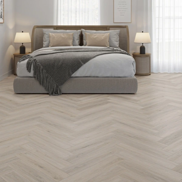 Greige SPC Herringbone Vinyl Flooring