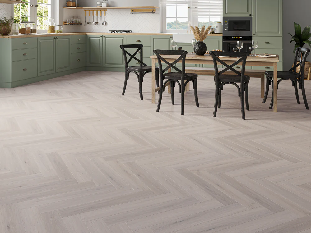 Light Grey Oak Herringbone SPC Flooring