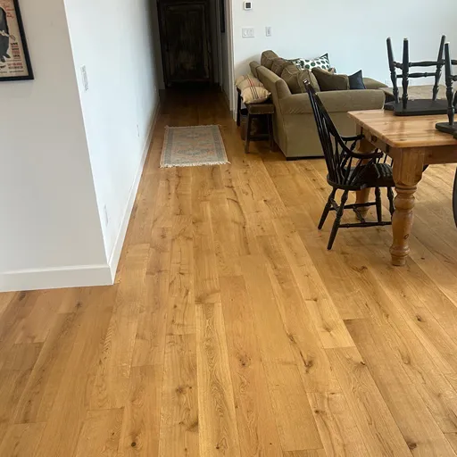 Engineered wood flooring installed along a residential hallway
