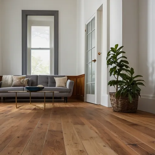 Natural engineered wood flooring in a bright home lounge