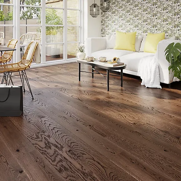 Dark Brown Oak Solid Wood Effect Flooring