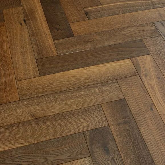 Havana Smoked Oak Herringbone Flooring 90mm