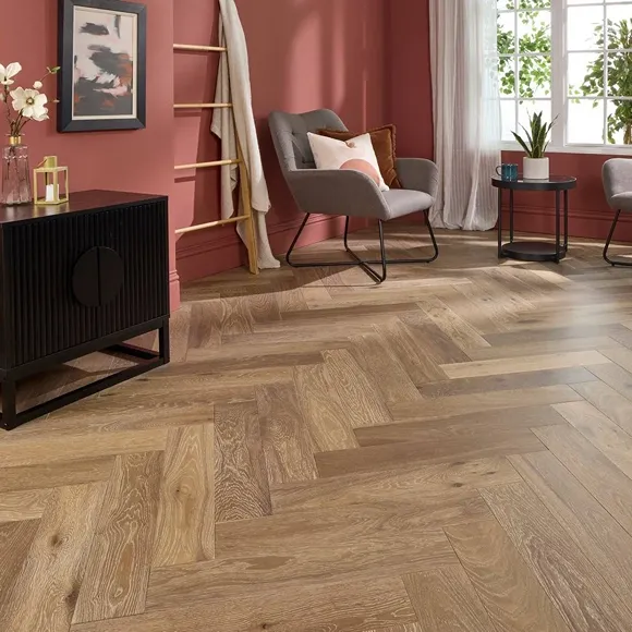 Smoke Grey Oak Herringbone Parquet Flooring
